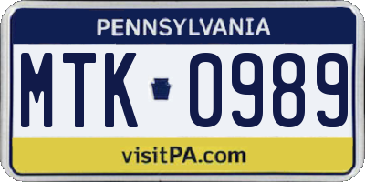 PA license plate MTK0989