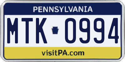 PA license plate MTK0994