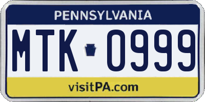 PA license plate MTK0999