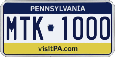 PA license plate MTK1000
