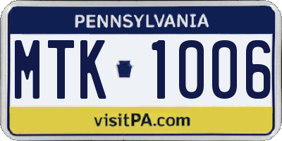 PA license plate MTK1006