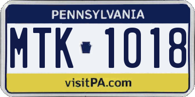 PA license plate MTK1018