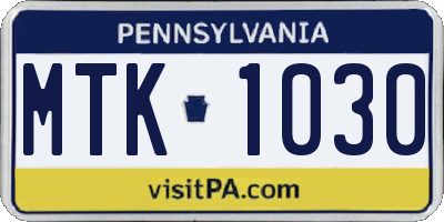 PA license plate MTK1030