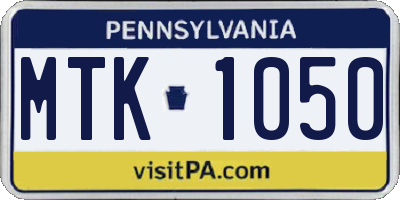 PA license plate MTK1050