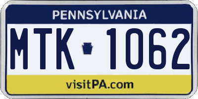 PA license plate MTK1062