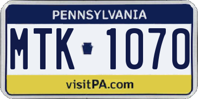 PA license plate MTK1070