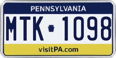 PA license plate MTK1098