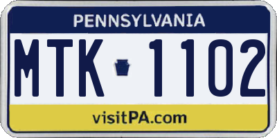 PA license plate MTK1102