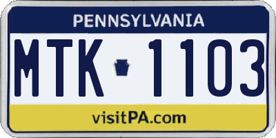 PA license plate MTK1103