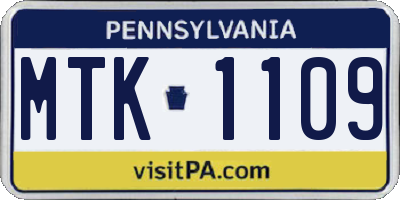 PA license plate MTK1109