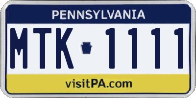 PA license plate MTK1111