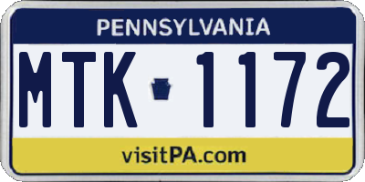 PA license plate MTK1172