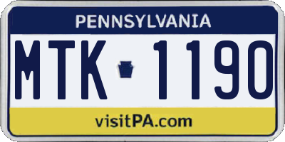 PA license plate MTK1190