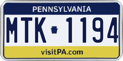PA license plate MTK1194