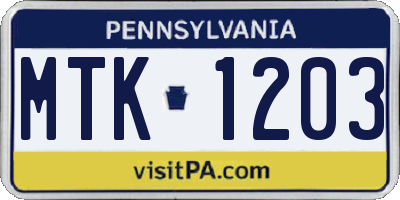 PA license plate MTK1203
