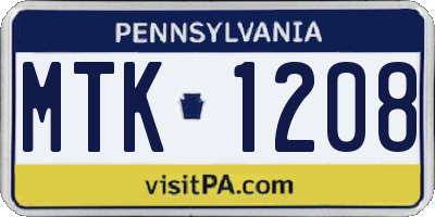 PA license plate MTK1208