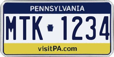 PA license plate MTK1234