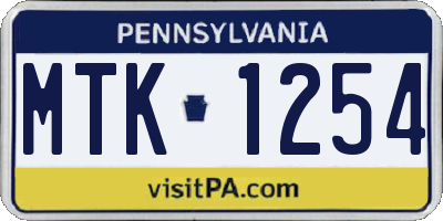 PA license plate MTK1254