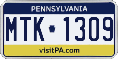 PA license plate MTK1309