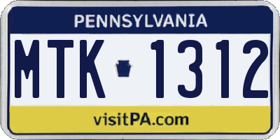 PA license plate MTK1312