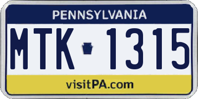 PA license plate MTK1315
