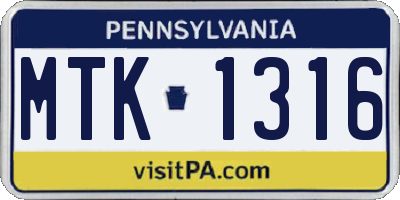 PA license plate MTK1316