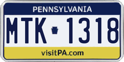 PA license plate MTK1318