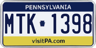 PA license plate MTK1398