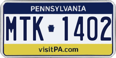 PA license plate MTK1402