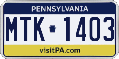 PA license plate MTK1403