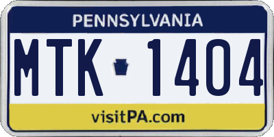 PA license plate MTK1404