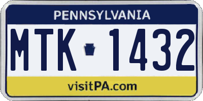 PA license plate MTK1432