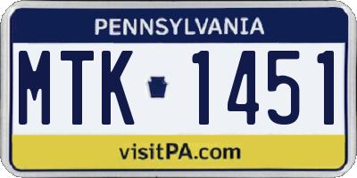 PA license plate MTK1451