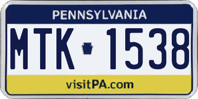 PA license plate MTK1538