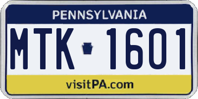 PA license plate MTK1601