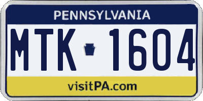 PA license plate MTK1604