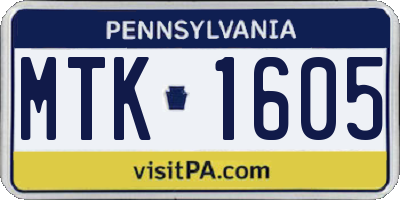 PA license plate MTK1605