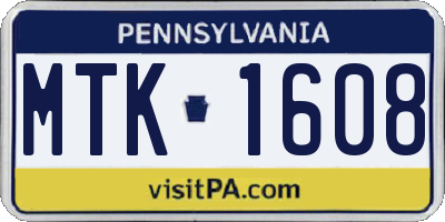 PA license plate MTK1608