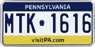 PA license plate MTK1616