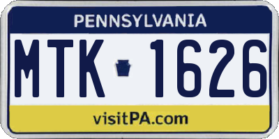 PA license plate MTK1626