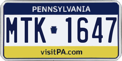 PA license plate MTK1647