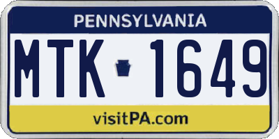 PA license plate MTK1649