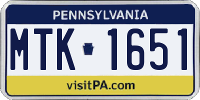 PA license plate MTK1651