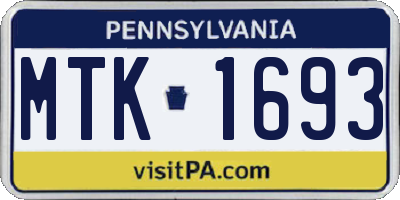PA license plate MTK1693