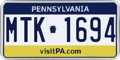 PA license plate MTK1694