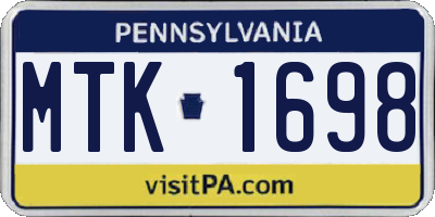 PA license plate MTK1698