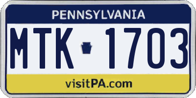 PA license plate MTK1703