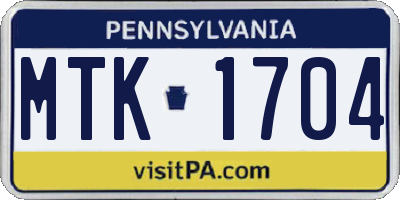 PA license plate MTK1704