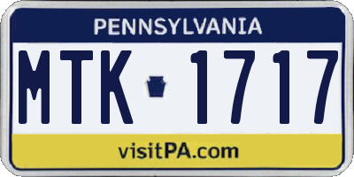 PA license plate MTK1717