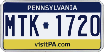 PA license plate MTK1720